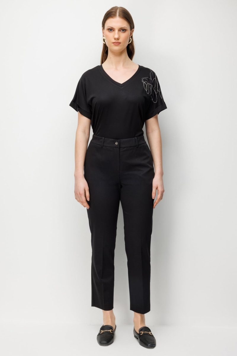 Ekol Kadın Büyük Beden Düşük Bel Dar Paça Pantolon 4020 Siyah Siyah