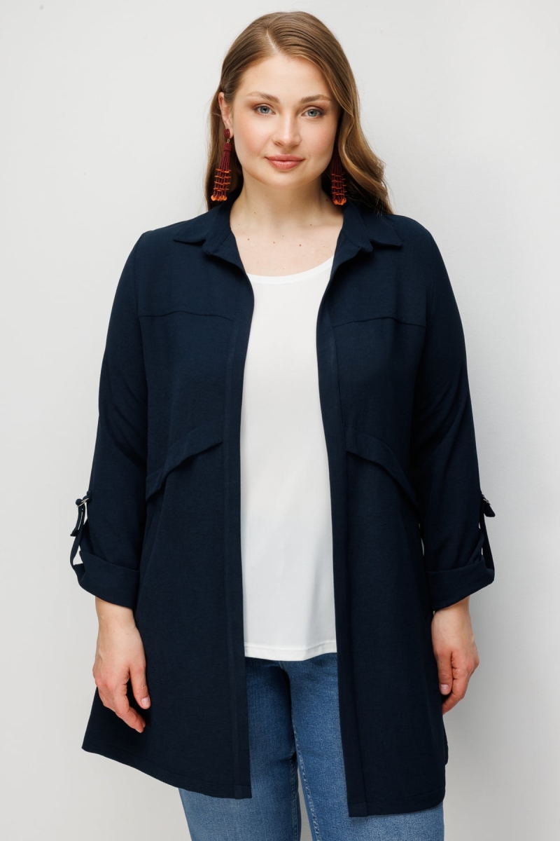 Ekol Kadın Büyük Beden İç Atletli Duble Kol Gömlek 1988 Lacivert Lacivert