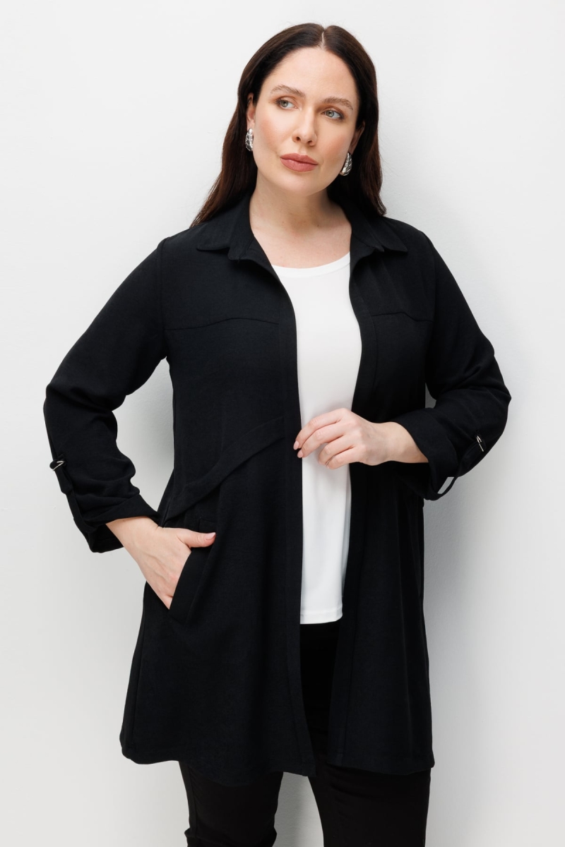 Ekol Kadın Büyük Beden İç Atletli Duble Kol Gömlek 1988 Siyah Siyah