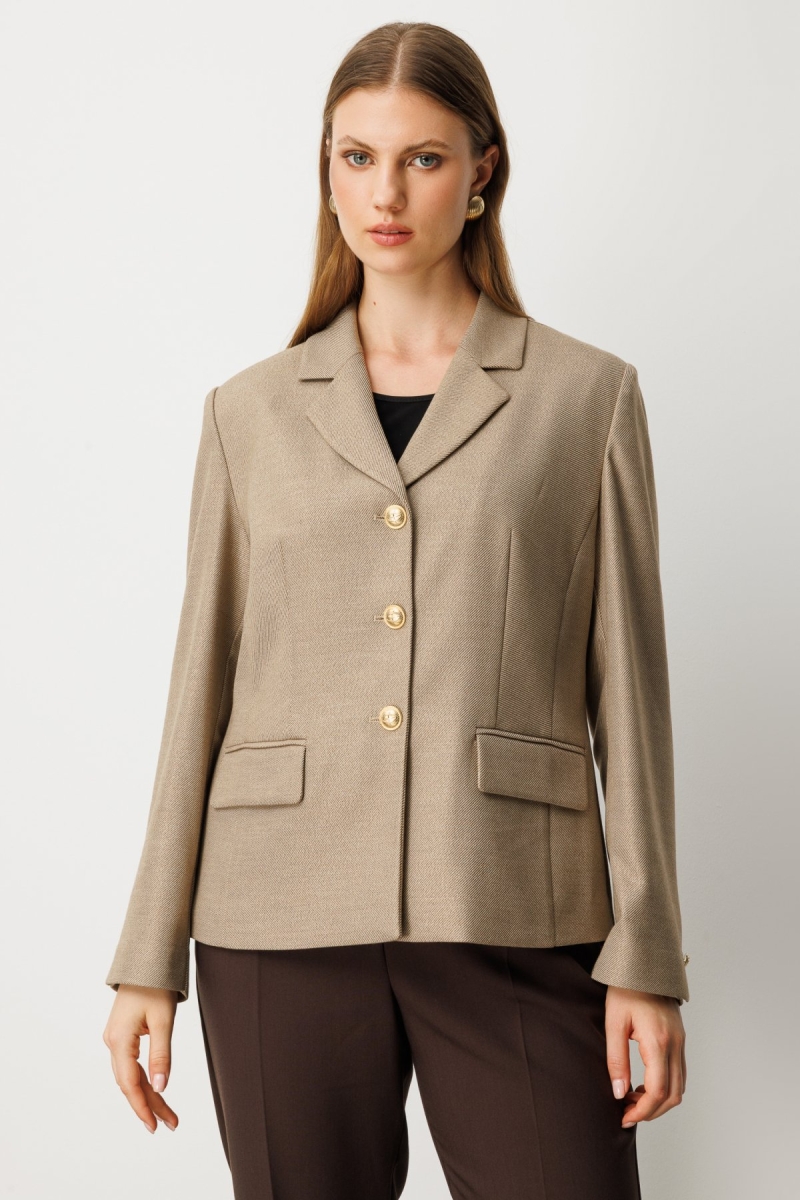 Ekol Kadın Büyük Beden Kapak Cepli Ceket 5549 Gold GOLD