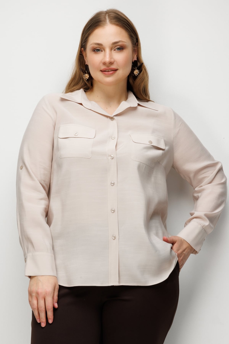 Ekol Kadın Büyük Beden Kapak Cepli Gömlek 2512 Taş Taş