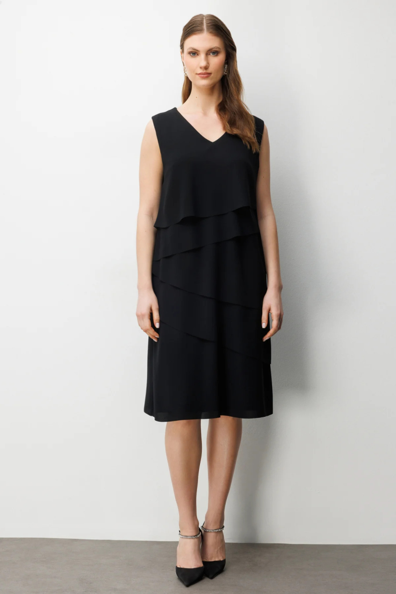 Ekol Kadın Büyük Beden Kolsuz Kat Kat Midi Elbise 6510 Siyah Siyah