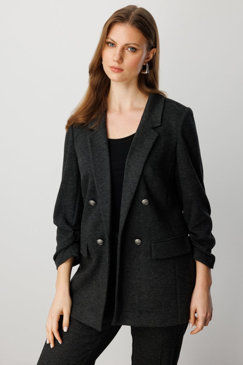 Ekol Kadın Büyük Beden Kolu Büzgülü Kapak Cepli Ceket 5587 Antrasit Antrasit