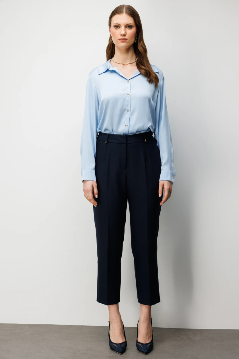 Ekol Kadın Büyük Beden Metal Aksesuarlı Yan Cepli Pantolon 4006 Lacivert Lacivert