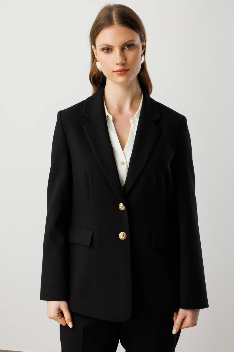 Ekol Kadın Büyük Beden Omzu Vatkalı Kapak Cepli Ceket 5529 Siyah Siyah