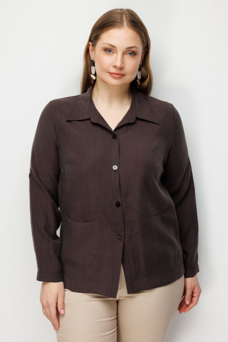 Ekol Kadın Büyük Beden Torba Cepli Polo Yaka Gömlek 7602 Kahverengi Kahverengi