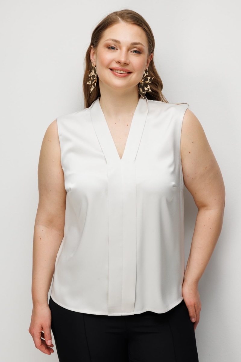 Ekol Kadın Büyük Beden Yakası Şeritli Kolsuz Bluz 2504 İnci İNCİ