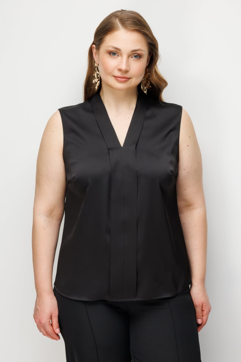 Ekol Kadın Büyük Beden Yakası Şeritli Kolsuz Bluz 2504 Siyah Siyah