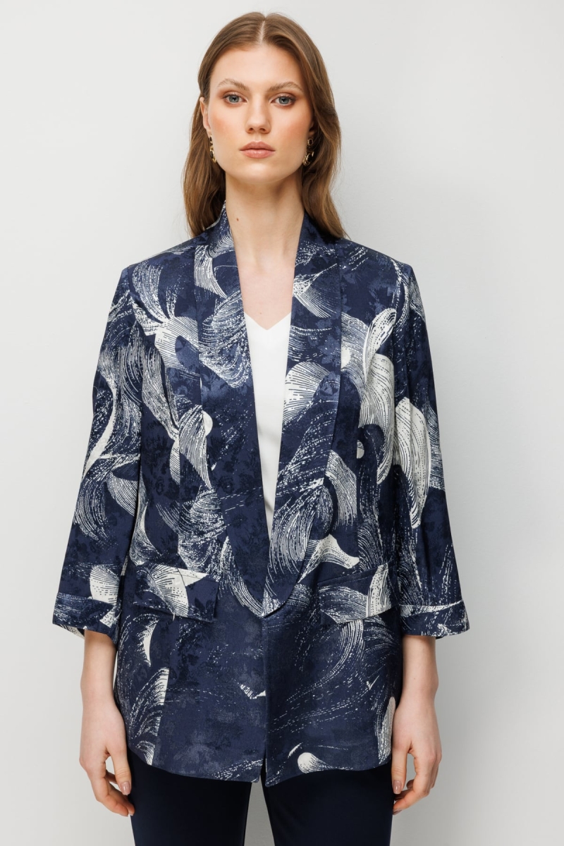 Ekol Kadın Büyük Beden Yarım Kollu Desenli Ceket 1544 Lacivert Lacivert