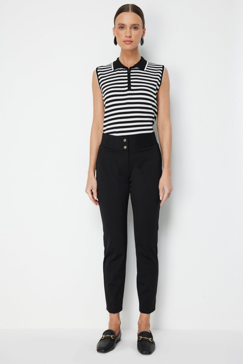 Ekol Kadın Çift Düğmeli Dar Paça Pantolon 4170 Siyah Siyah