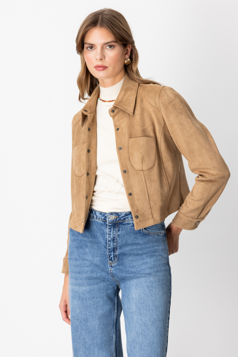 Ekol Kadın Çıtçıtlı Kısa Süet Mont 8019 Vizon Vizon
