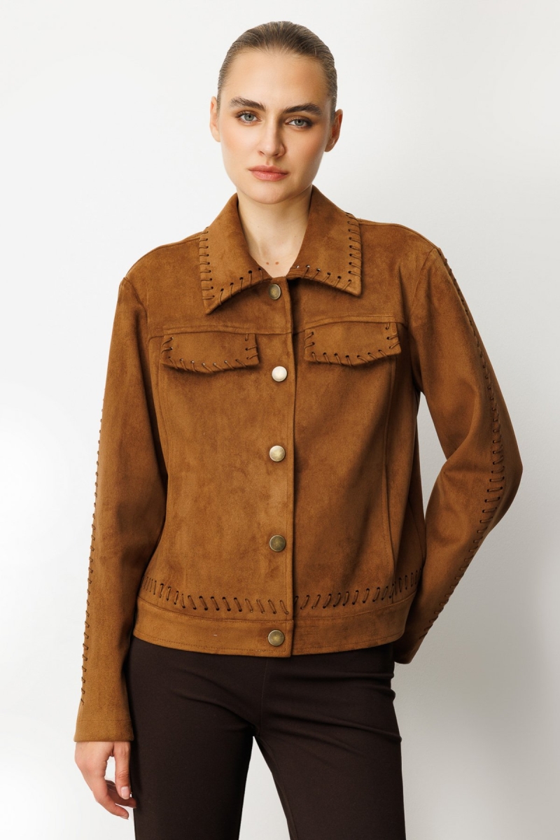 Ekol Kadın Çıtçıtlı Süet Mont 8015 Taba Taba