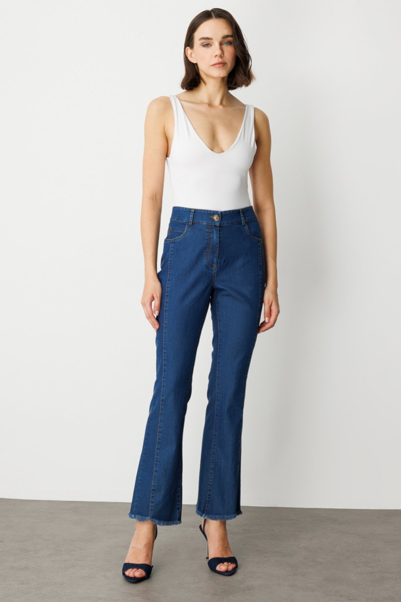 Ekol Kadın Çizgi Dikişli İspanyol Paça Pantolon 2136 Indigo Indigo