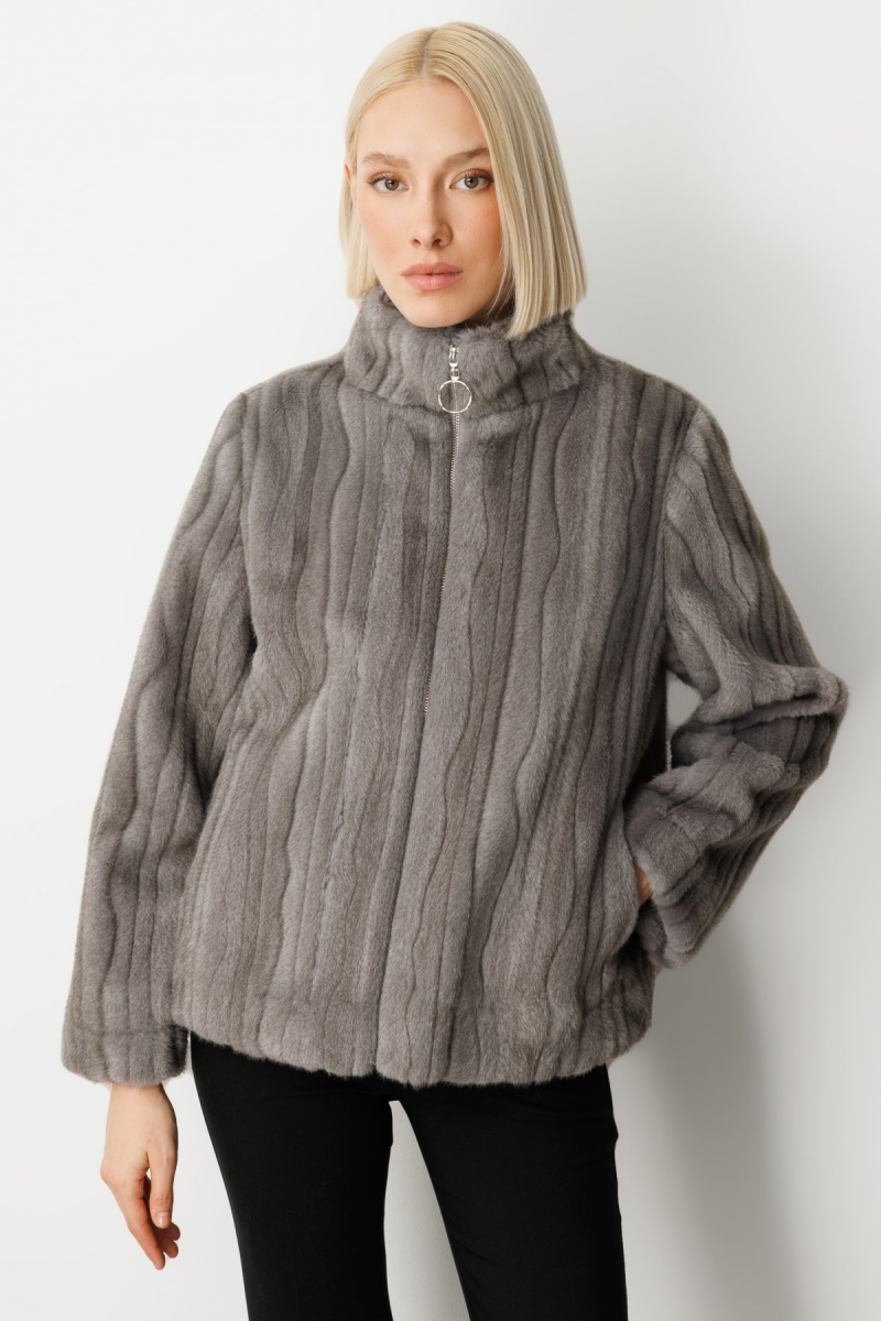 Ekol Kadın Çizgili Peluş Mont 8009 Antrasit Antrasit