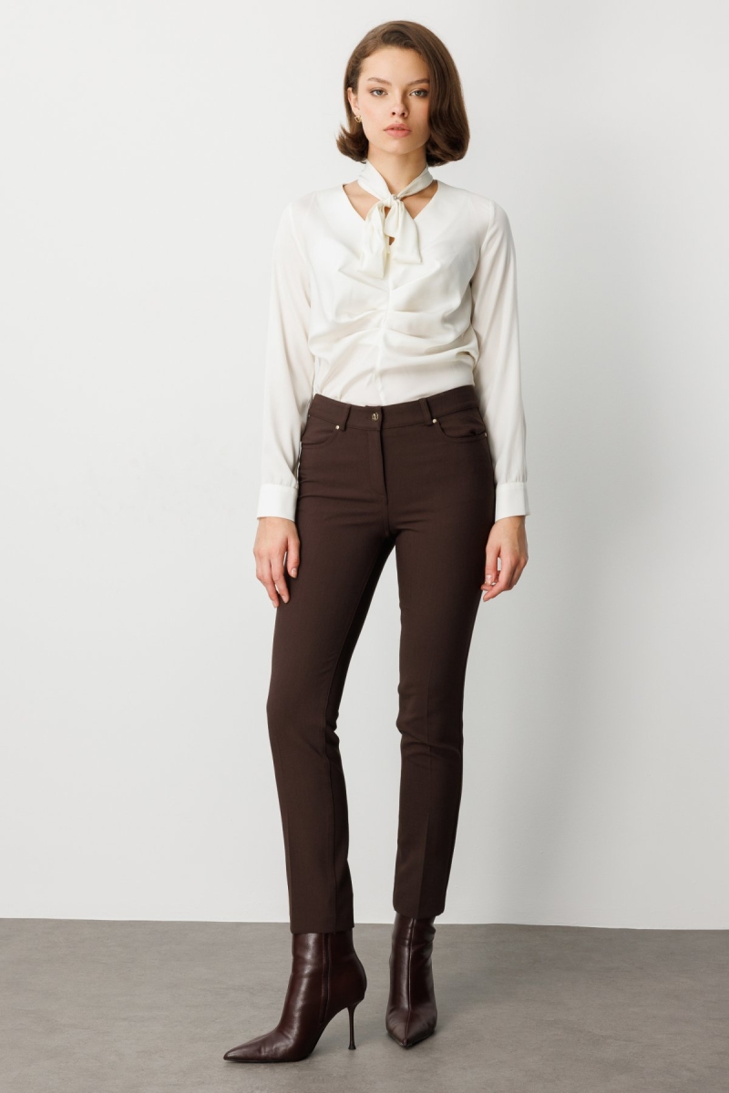 Ekol Kadın Dar Paça Kumaş Pantolon 1007 Kahverengi Kahverengi