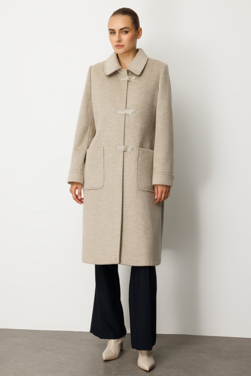 Ekol Kadın Deri Çıtçıtlı Torba Cepli Kaban 6075 Vizon Vizon