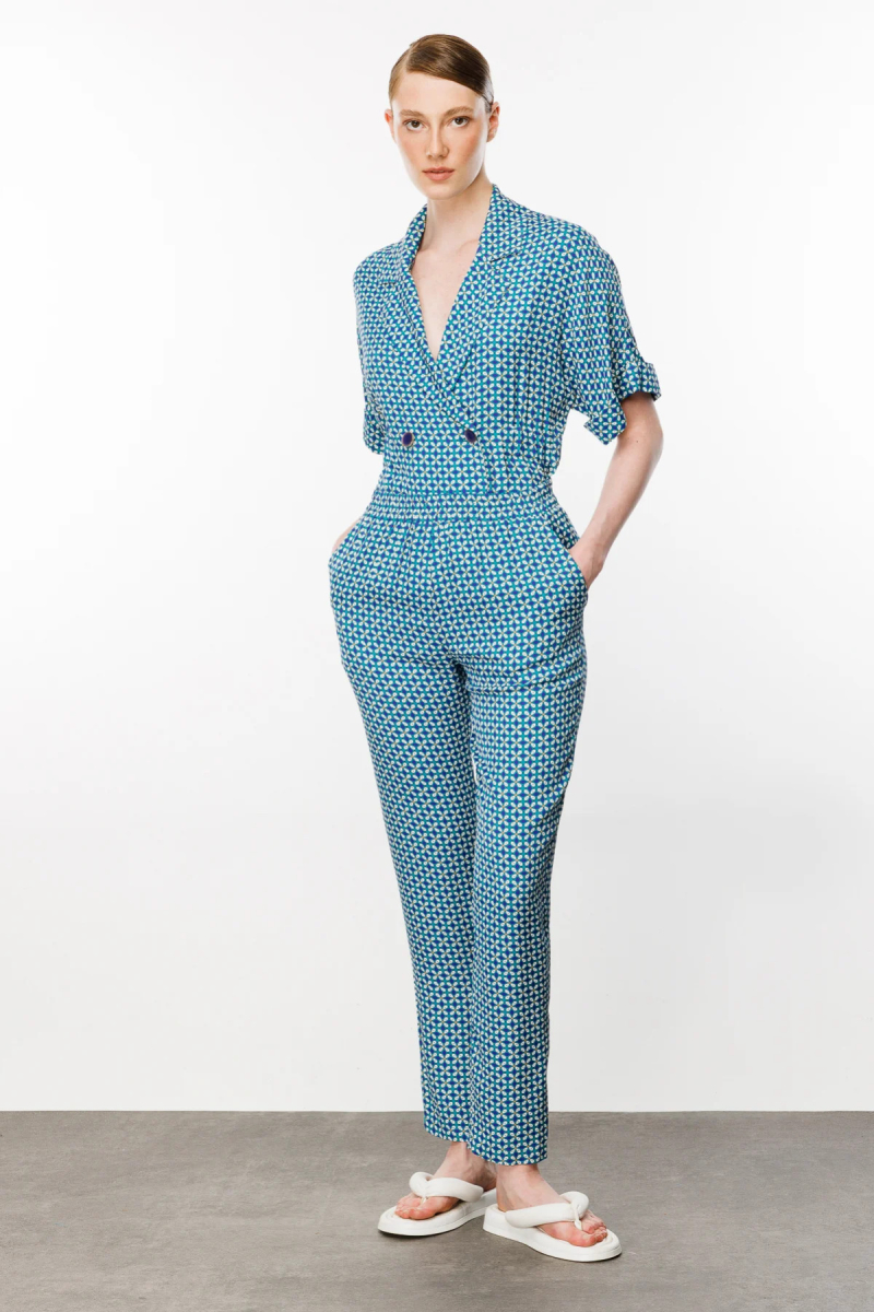 Ekol Kadın Desenli Dar Paça Pantolon 1180 Okyanus OKYANUS