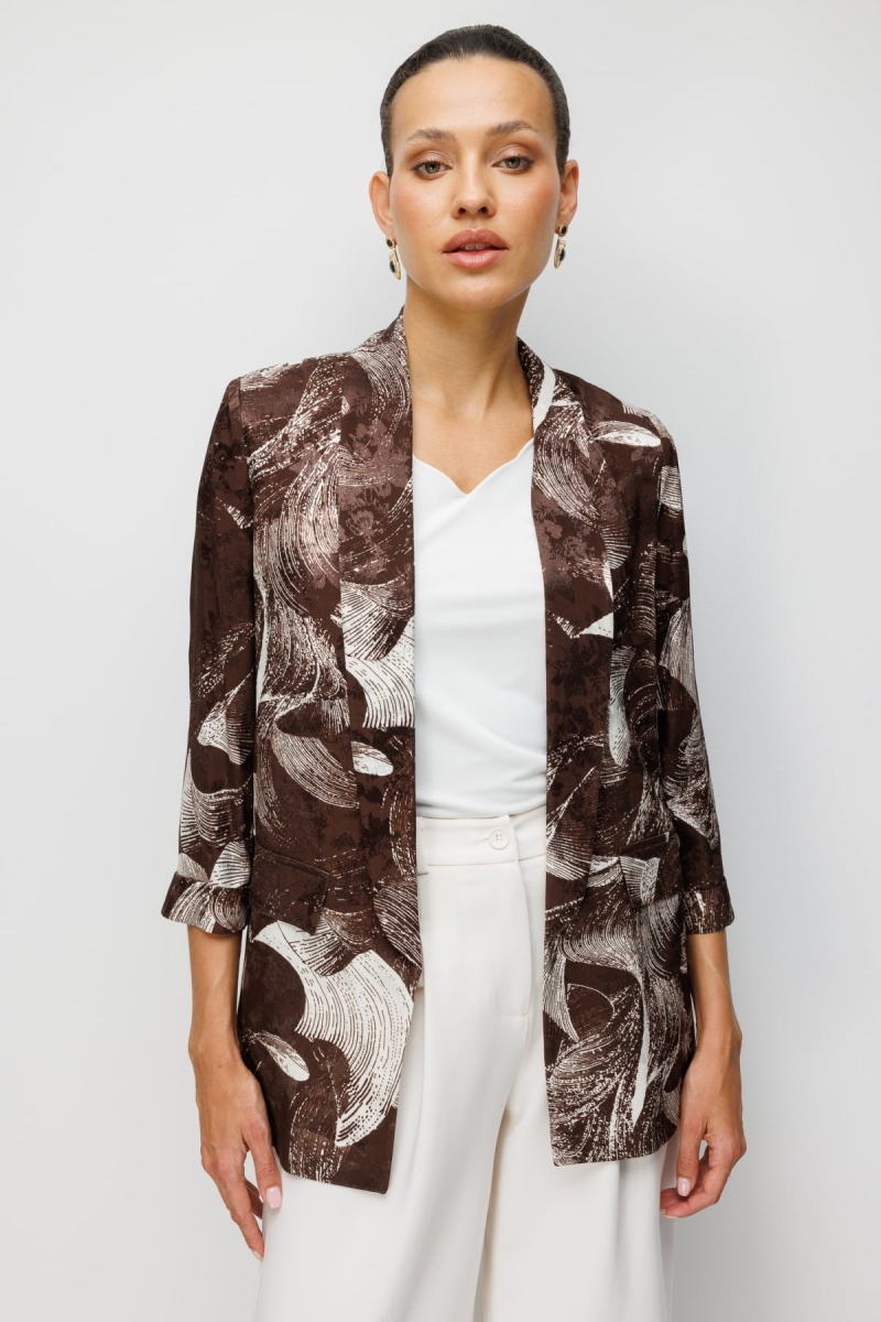 Ekol Kadın Desenli Duble Kol Ceket 1044 Kahverengi Kahverengi