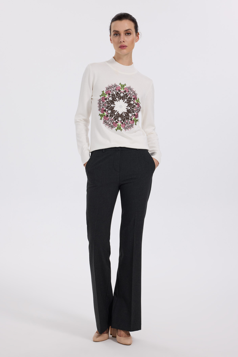 Ekol Kadın Desenli İspanyol Paça Pantolon 4043 Antrasit Antrasit