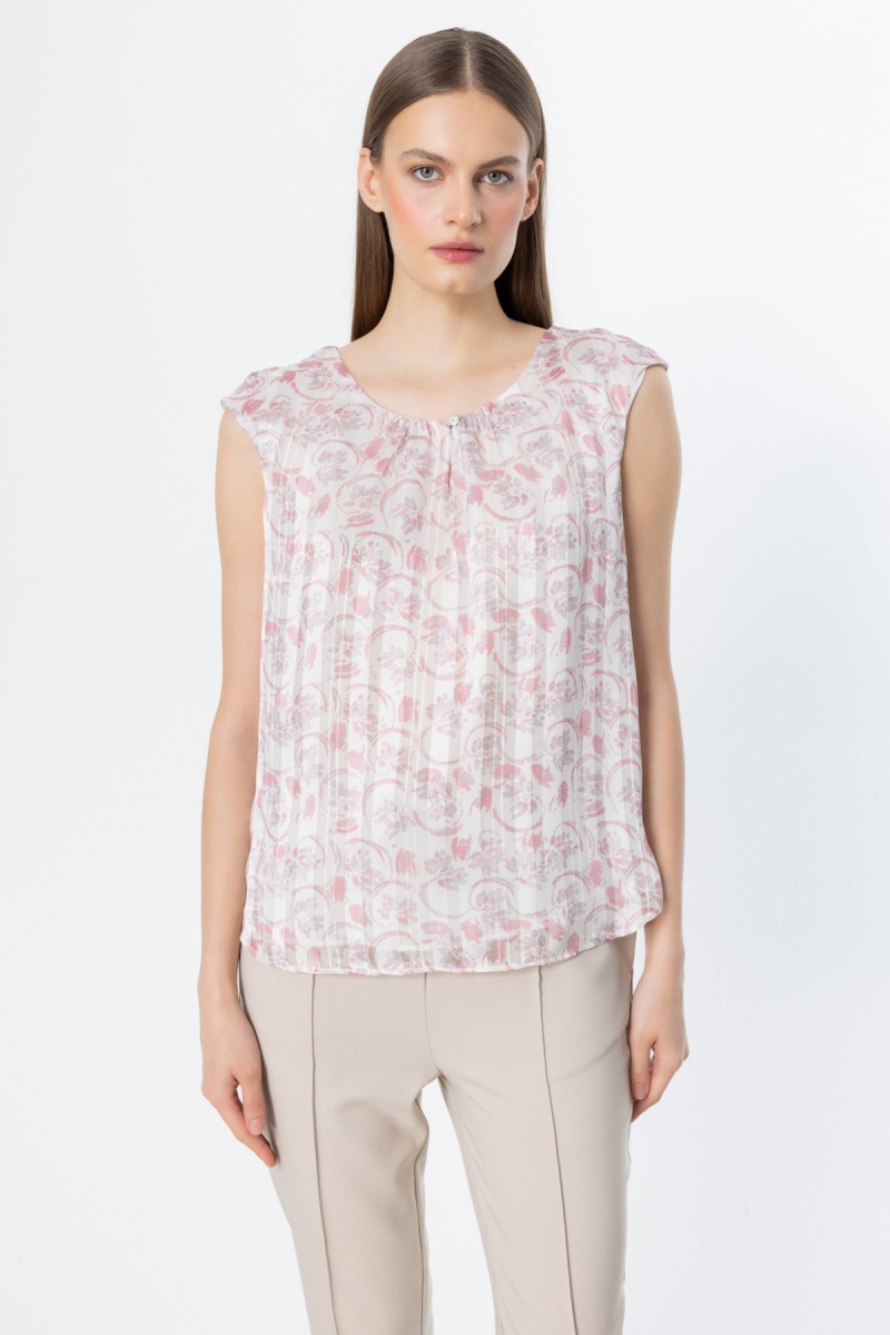 Ekol Kadın Desenli Kolsuz Bluz 3124 Pink PİNK