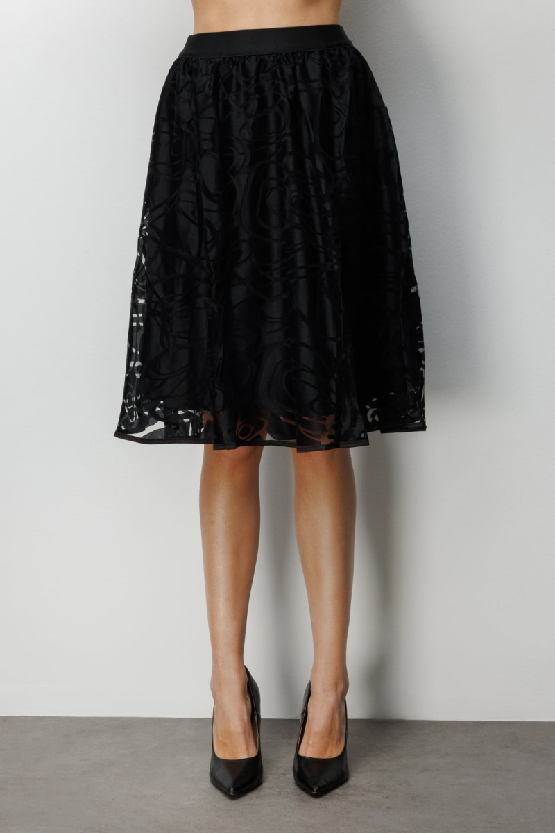 Ekol Kadın Desenli Midi Etek 3942 Siyah Siyah