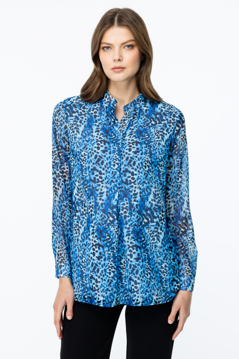 Ekol Kadın Desenli Uzun Kol Bluz 2049 Saks Saks