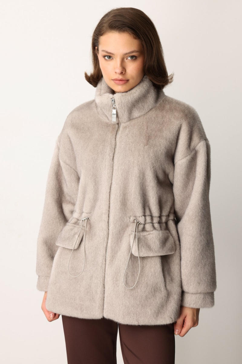 Ekol Kadın Dik Yaka Peluş Mont 6103 Gümüş Gümüş