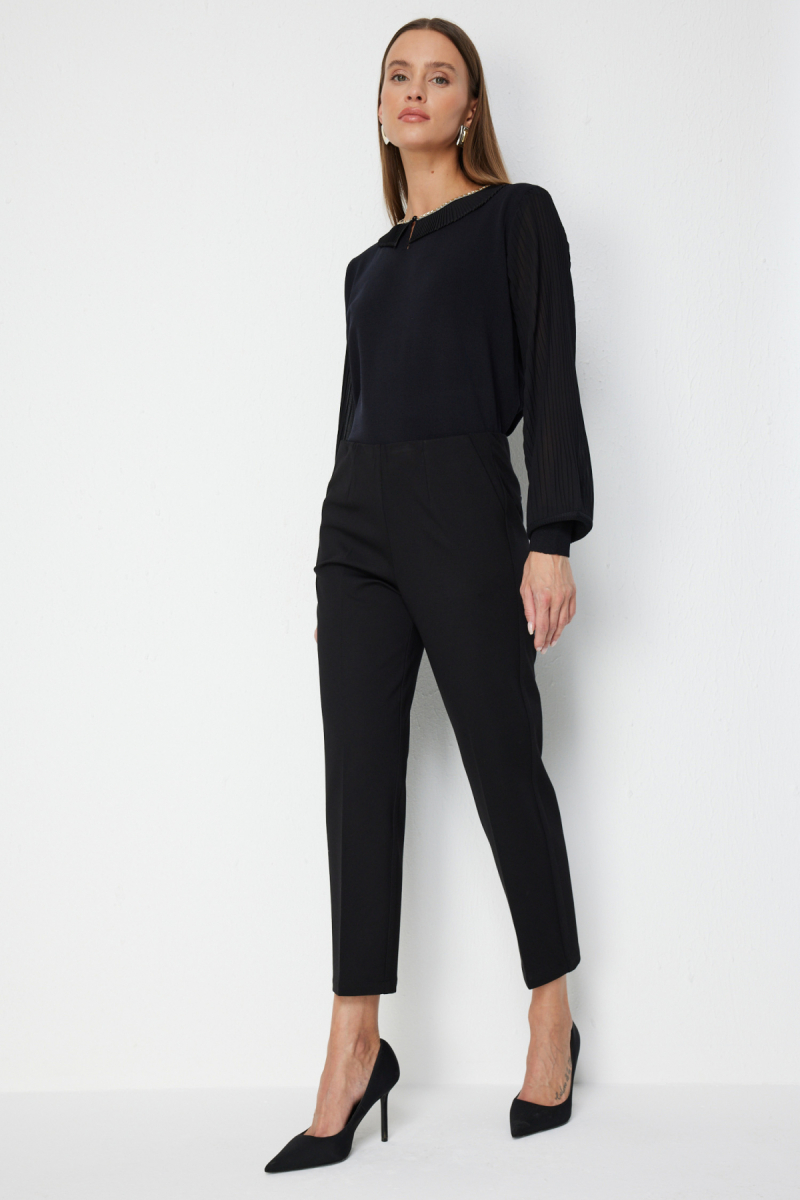 Ekol Kadın Dikiş Detaylı Dar Paça Pantolon 4118 Siyah Siyah