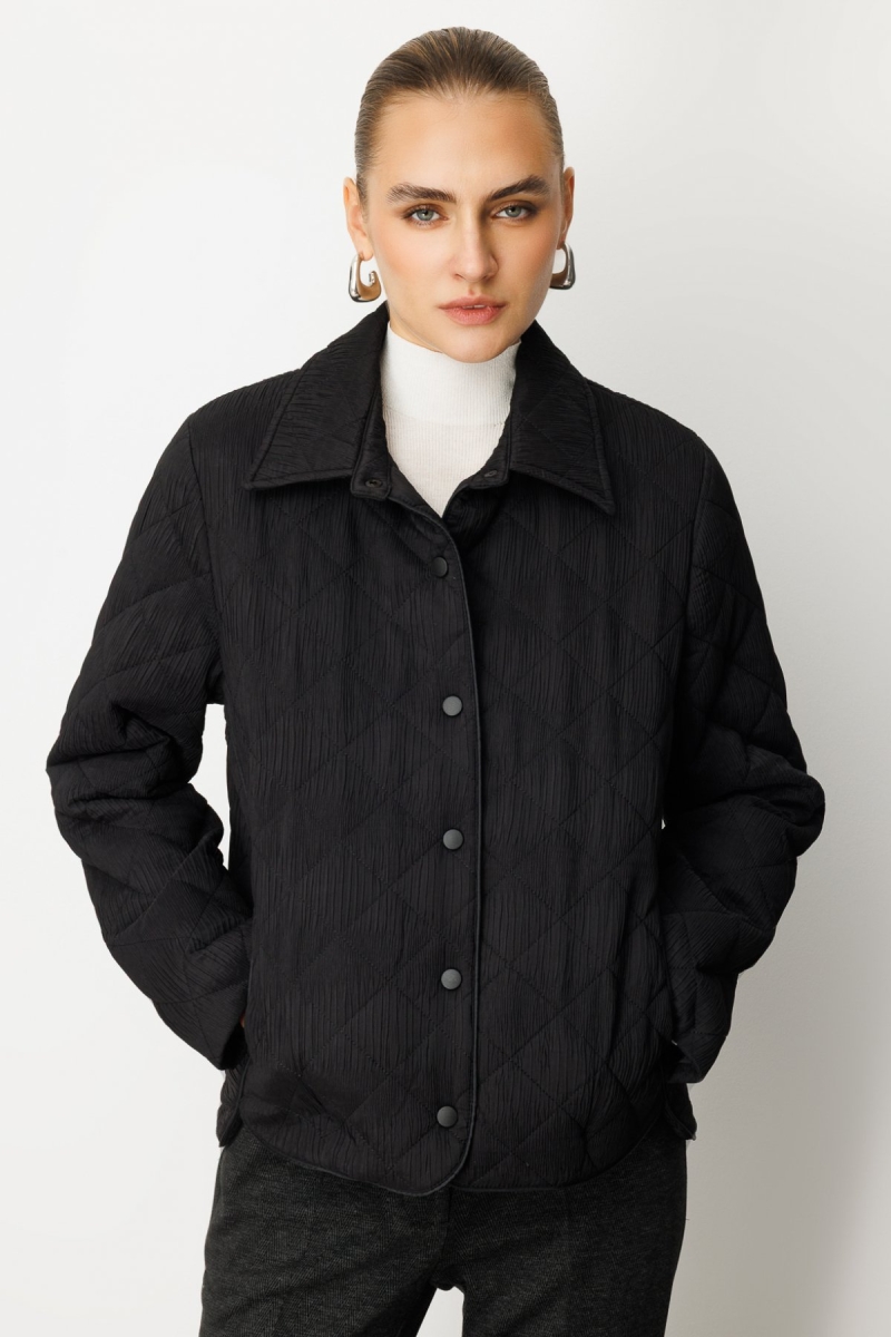 Ekol Kadın Dokulu Çıtçıtlı Mont 6501 Siyah Siyah