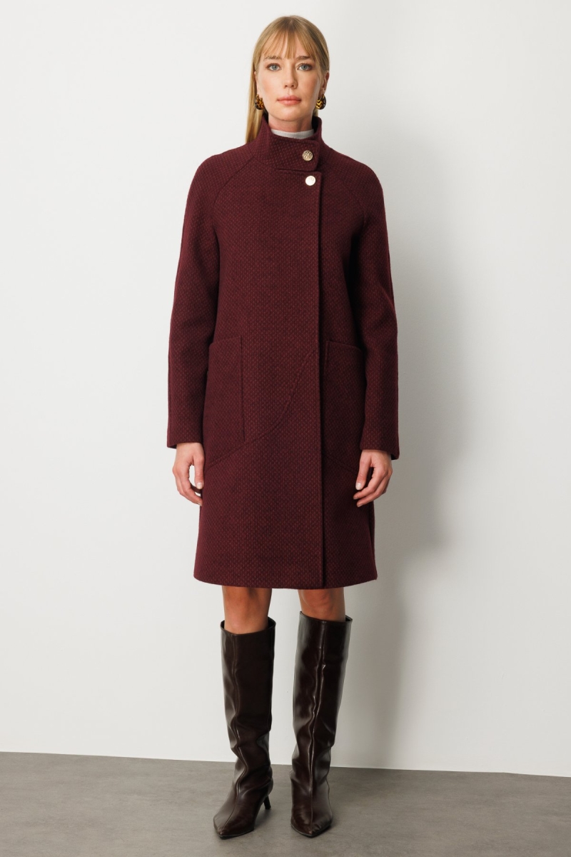 Ekol Kadın Dokulu Torba Cepli Kaban 6051 Bordo Bordo