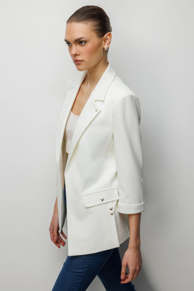 Ekol Kadın Duble Kol Yanları Yırtmaçlı Ceket 1064 Ekru Ekru