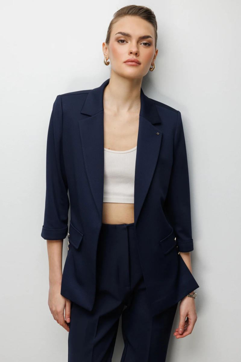 Ekol Kadın Duble Kol Yanları Yırtmaçlı Ceket 1064 Lacivert Lacivert