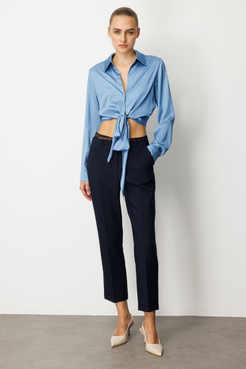 Ekol Kadın Duble Paça Kemerli Pantolon 1003 Lacivert Lacivert