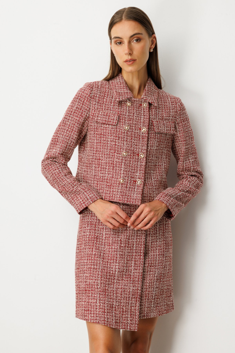 Ekol Kadın Düğmeli Tüvit Ceket 5045 Kırmızı Kırmızı