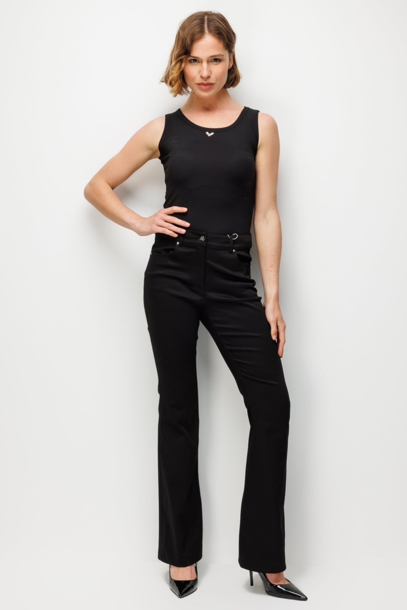 Ekol Kadın Düşük Bel İspanyol Paça Pantolon 4096 Siyah Siyah