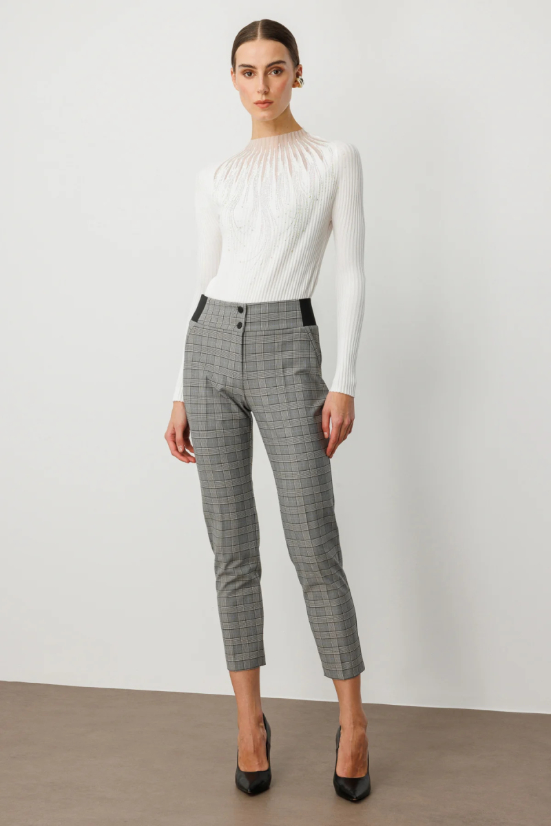 Ekol Kadın Ekoseli Dar Paça Pantolon 1201 Siyah Siyah