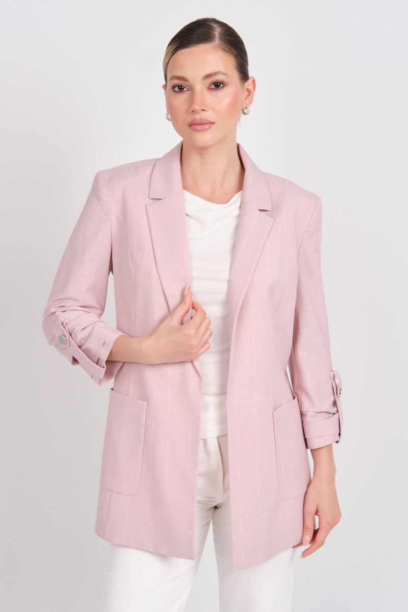 Ekol Kadın Ekoseli Torba Cepli Ceket 4032 Pembe Pembe