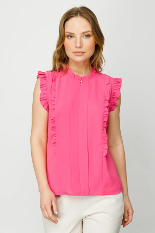 Ekol Kadın Fırfır Detaylı Kolsuz Bluz 1008 Pink PİNK