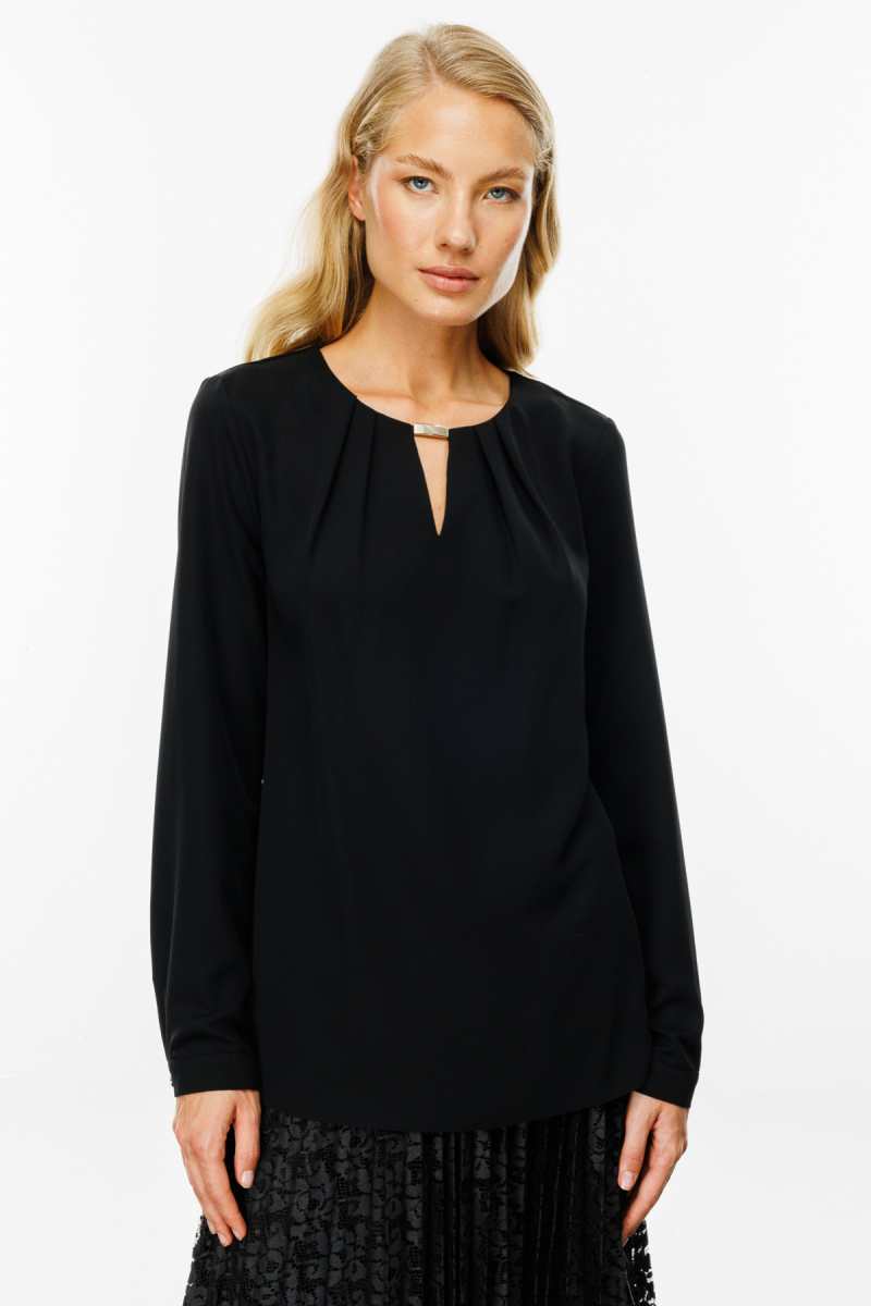 Ekol Kadın Göğüs Dekolteli Metal Aksesuarlı Bluz 2019 Siyah Siyah