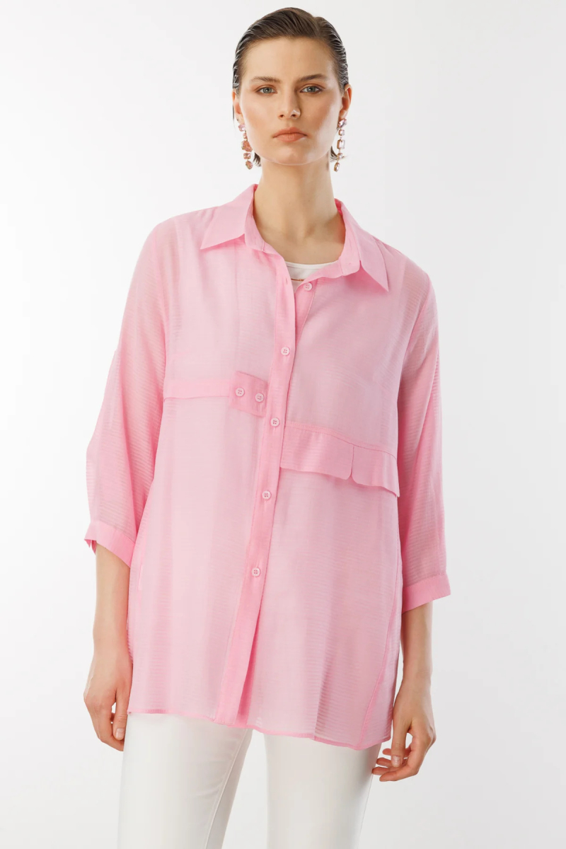 Ekol Kadın İç Atletli Düğmeli Bluz 3350 Pembe Pembe
