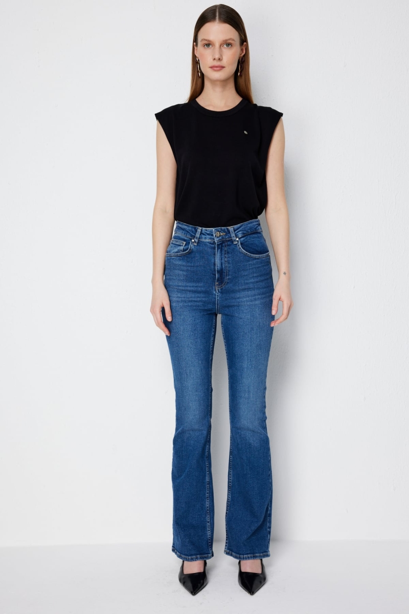 Ekol Kadın İspanyol Paça Beş Cep Kot Pantolon 4150 Blue BLUE