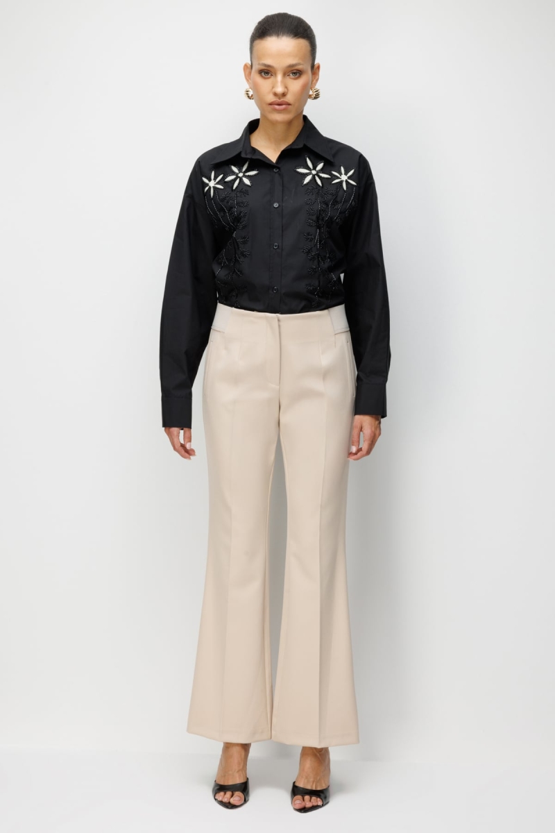 Ekol Kadın İspanyol Paça Lastikli Pantolon 4162 Bej Bej