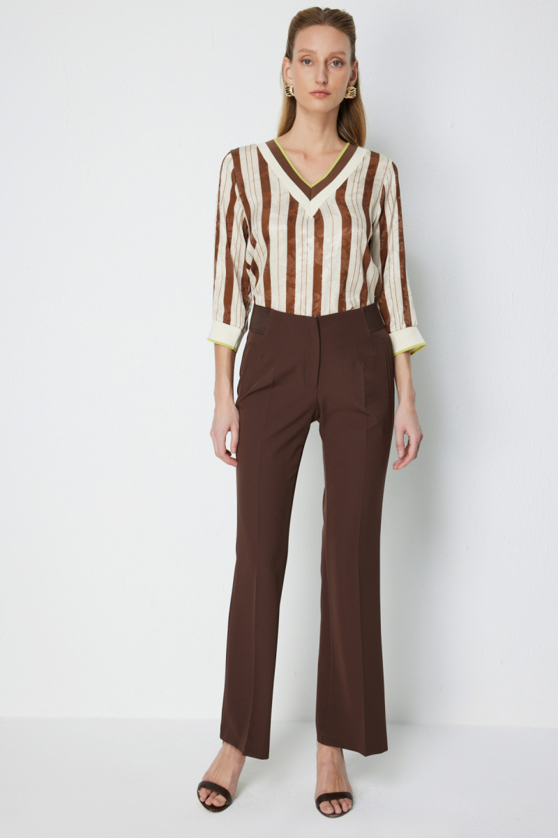 Ekol Kadın İspanyol Paça Lastikli Pantolon 4162 Kakao KAKAO