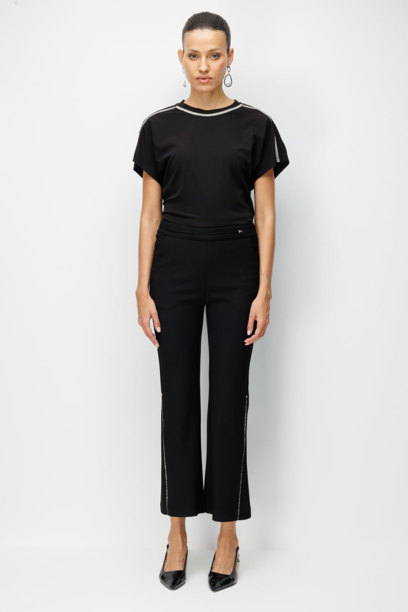 Ekol Kadın İspanyol Paça Taş İşlemeli Pantolon 4926 Siyah Siyah