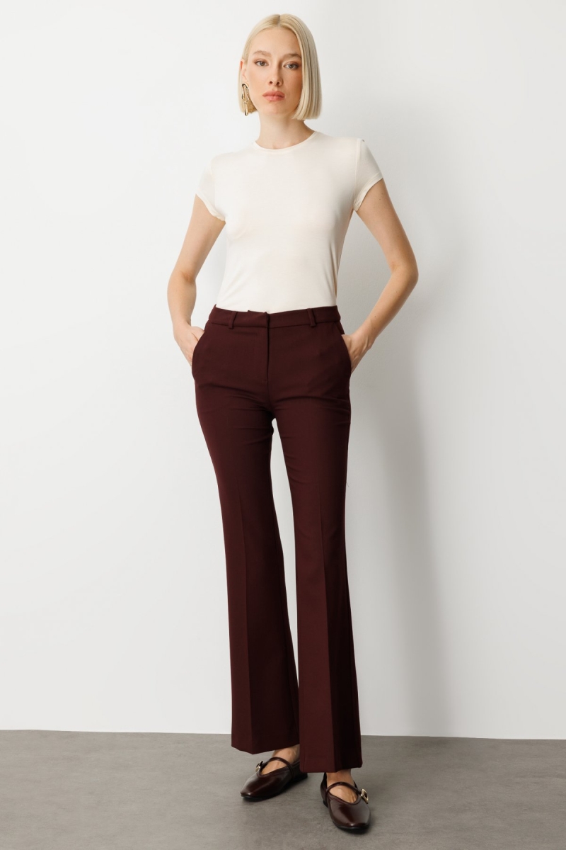 Ekol Kadın İspanyol Paça Yan Cepli Pantolon 5011 Bordo Bordo