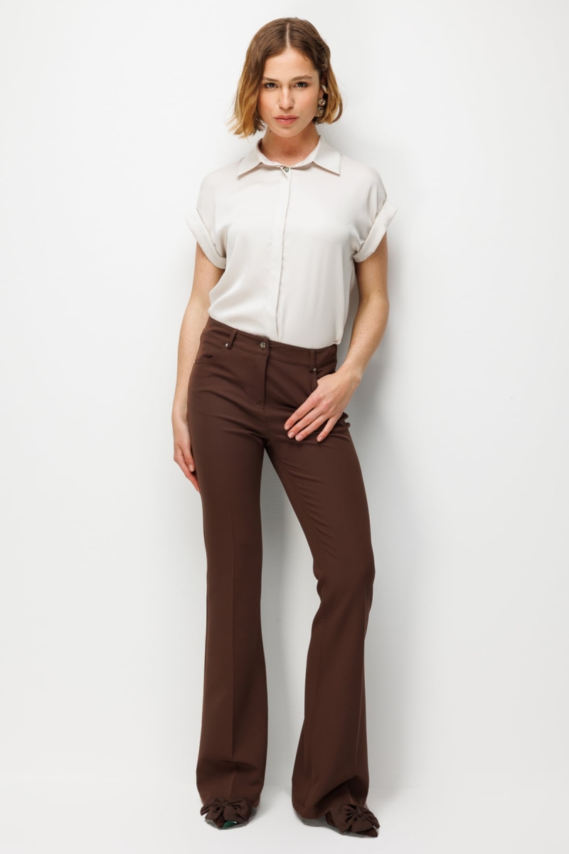 Ekol Kadın İspanyol Paça Yüksek Bel Pantolon 4064 Kakao KAKAO