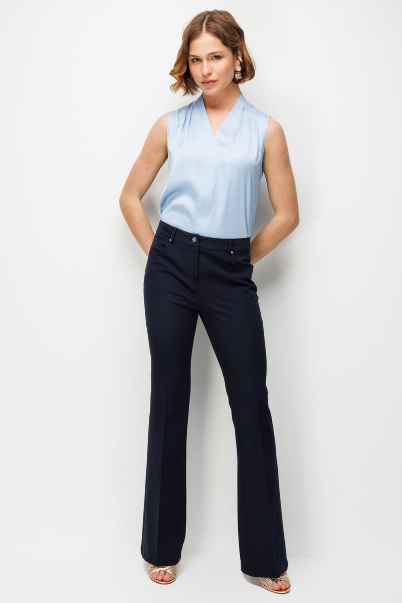 Ekol Kadın İspanyol Paça Yüksek Bel Pantolon 4064 Lacivert Lacivert