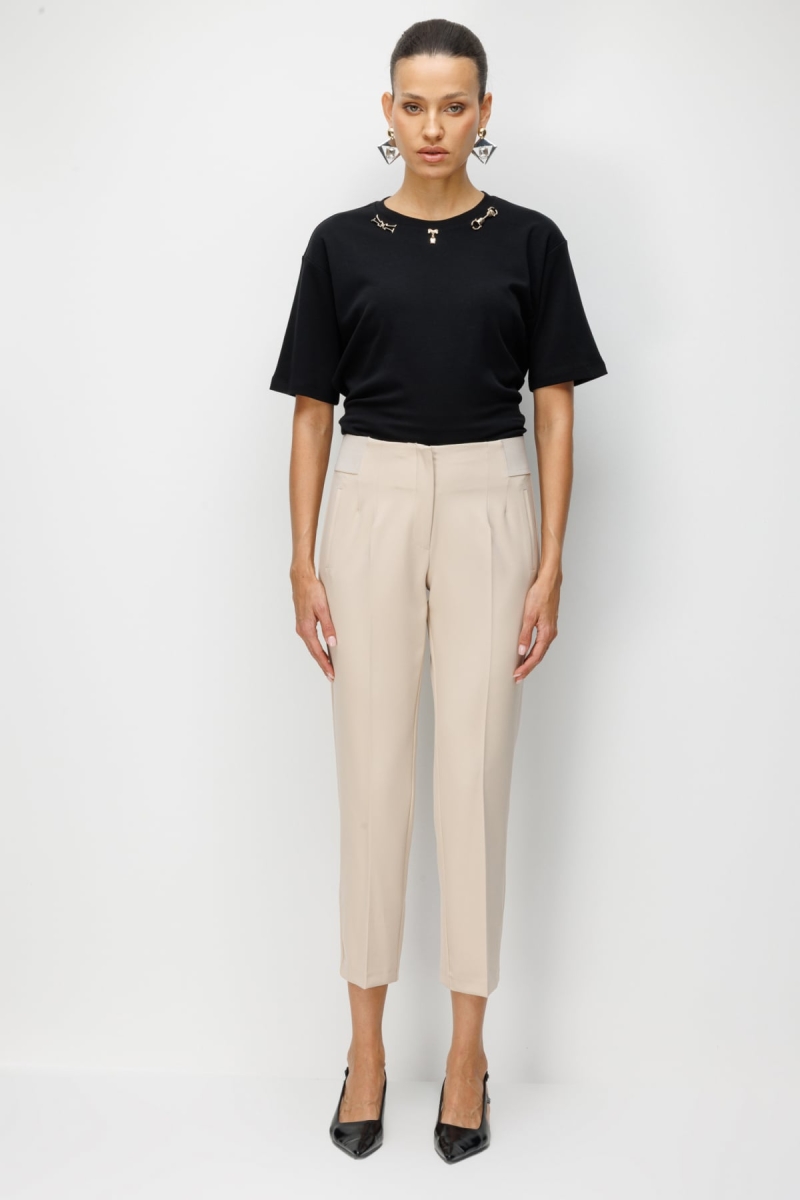 Ekol Kadın Kalın Lastikli Dar Paça Pantolon 4166 Bej Bej