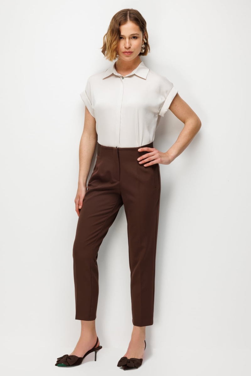 Ekol Kadın Kalın Lastikli Dar Paça Pantolon 4166 Kakao KAKAO