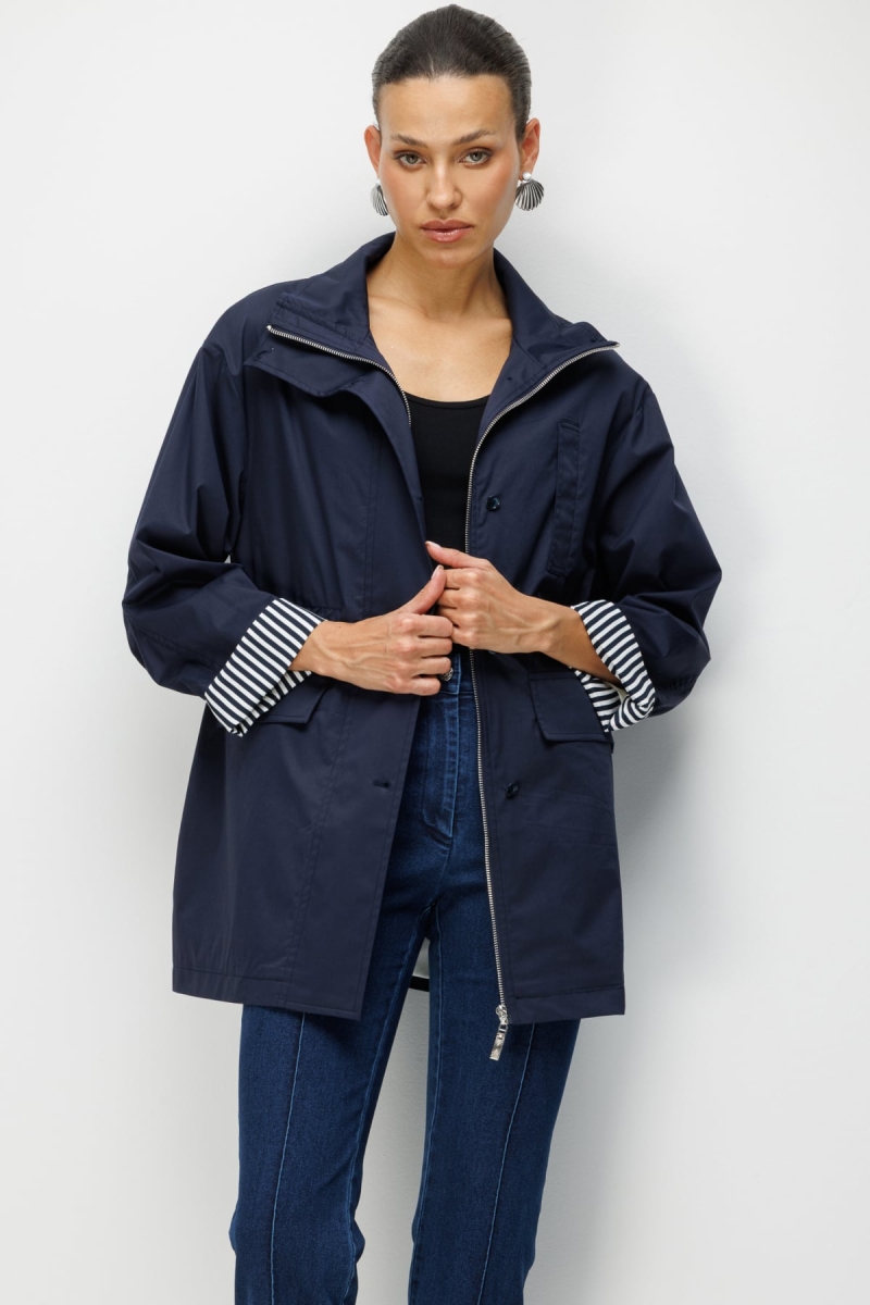 Ekol Kadın Kapak Cepli Dik Yaka Trençkot 7042 Lacivert Lacivert